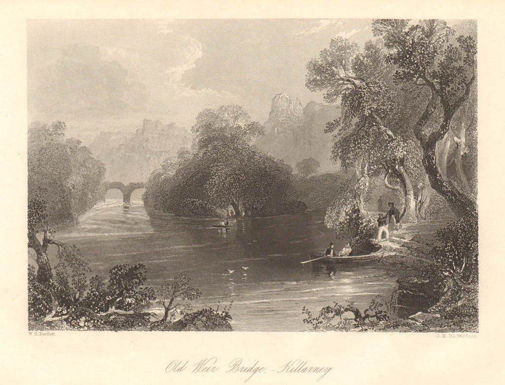 Old Weir Bridge - Killarney. Ireland 1843 antique vintage print picture